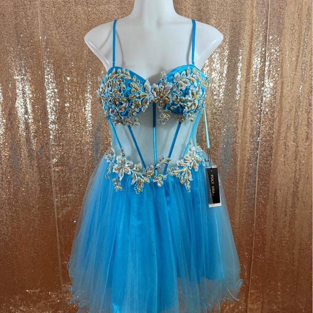 NWT Poly USA Turquoise Embellished Corset Mini Homecoming Dress/Sizes L-XL-2XL